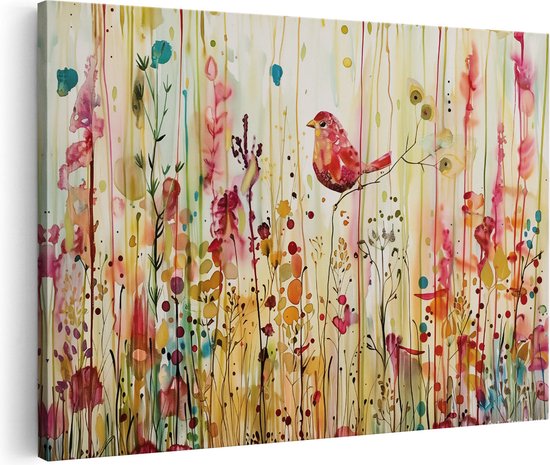 Artaza Canvas Schilderij Aquarelkunstwerk van een Vogel op een Tak - 60x40 - Wanddecoratie - Foto Op Canvas - Canvas Print