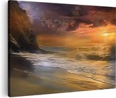 Artaza Canvas Schilderij Zonsondergang op het Strand - 30x20 - Klein - Foto Op Canvas - Canvas Print