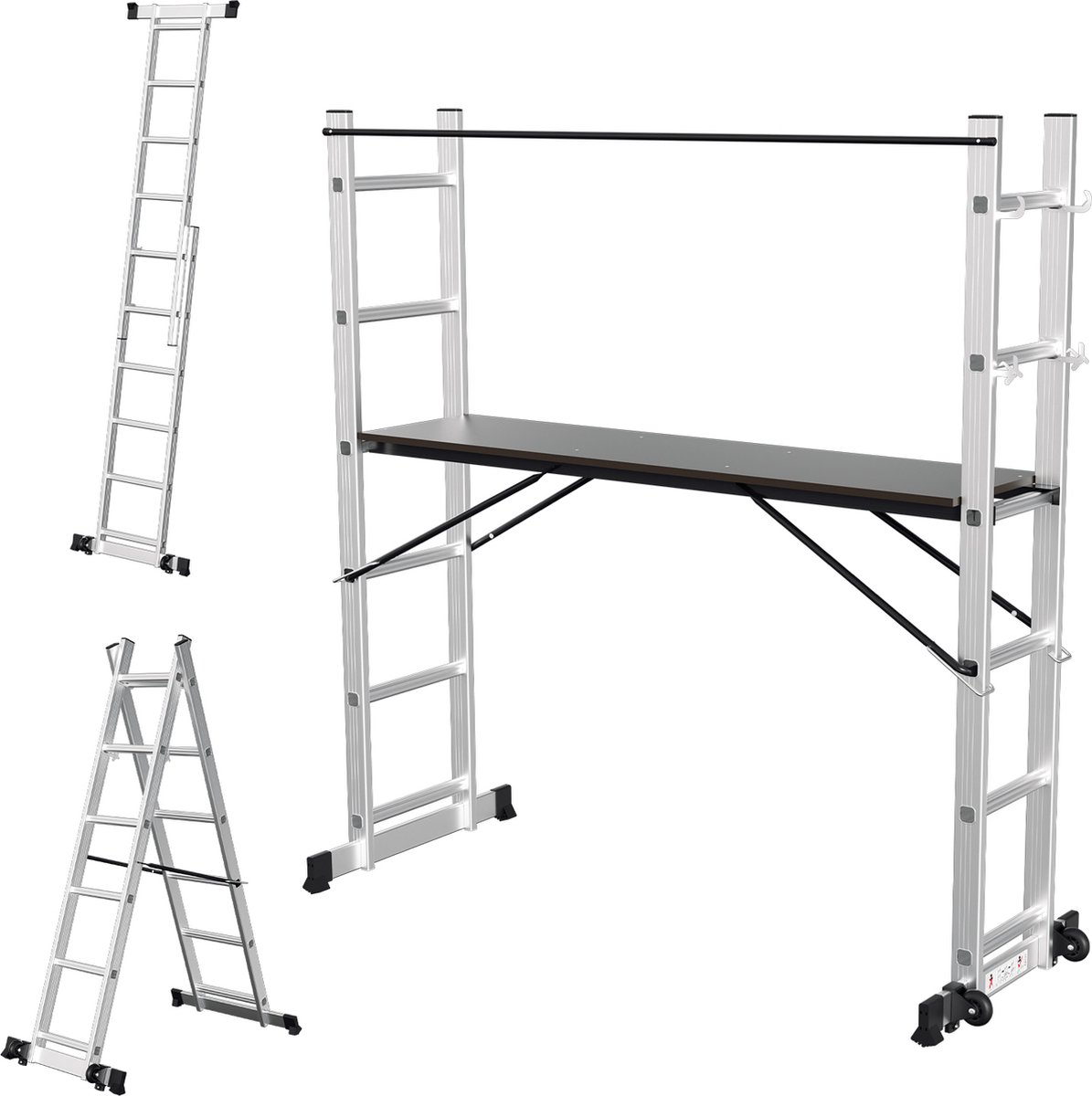 Kamersteiger Multifunctionele 2x6 A- Ladder Werkhoogte 1.1 meter Zilver