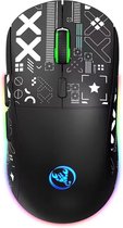 HXSJ T90 2.4G Stille Draadloze Gaming Muis - Bluetooth - Computermuizen - Ultra licht - RGB Verlichting - Zwart