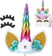 Unicorn Cake Topper – Regenboog - Eenhoorn Versiering – Taart Decoratie – Taarttopper Verjaardag – Taart Topper Feestje – Cake Topper – Verjaardagstaart Glitter