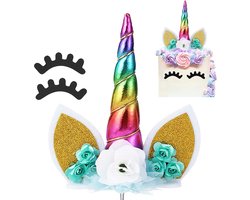 Unicorn Cake Topper – Regenboog - Eenhoorn Versiering – Taart Decoratie – Taarttopper Verjaardag – Taart Topper Feestje – Cake Topper – Verjaardagstaart Glitter