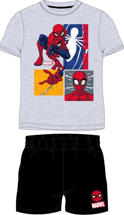 Marvel Spiderman 2-delige Katoenen pyjamaset-Grijs/Zwart-Maat 122