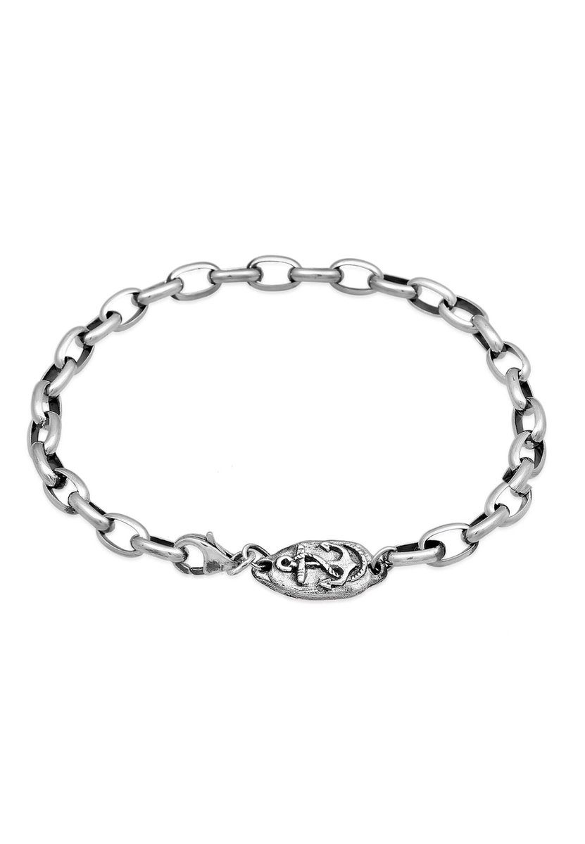 Haze & Glory - Armband - HG HAZE & GLORY - Armband heren in 925 Sterling Zilver, sieraden mannen, zilveren armband met geoxideerde Hanger, anker, schakelketting, Steadyfast, 19-23 cm - Heren