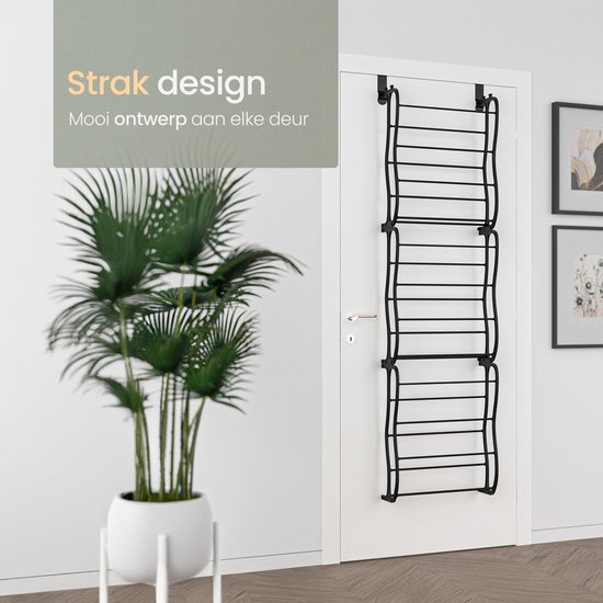O'DADDY® Schoenenrek - Schoenenkast - Schoenenrek zwart - Schoenenrek deur - Schoenenrek hangend - Hangend schoenenrek - Deur schoenenrek - Hangend schoenenrek deur - Geschikt voor elke deur - 20 x 51 x 182 cm - Zwart