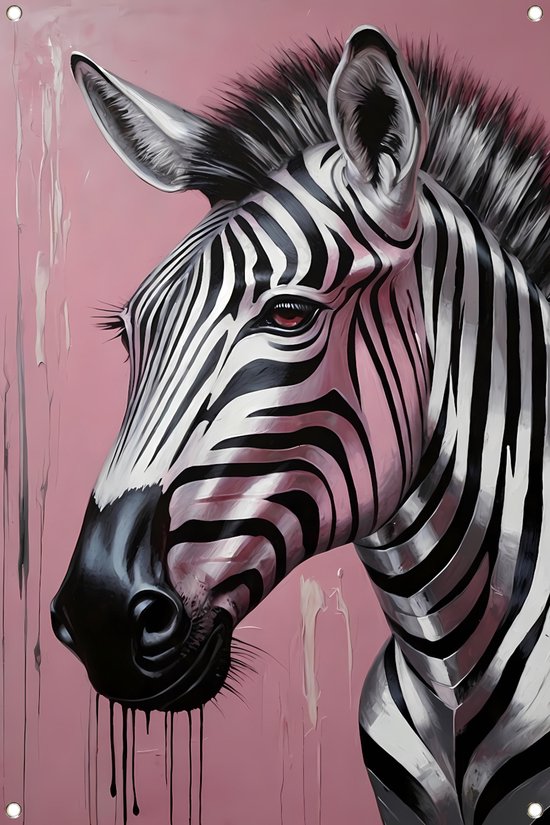 Zebra tuinposter - Dier tuinposter - Tuinposters Drip - Buiten poster - Tuin schilderij - Tuinschilderij tuinposter 60x90 cm