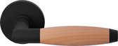 Deurkruk op rozet - Zwart - RVS - GPF bouwbeslag - Ika Deurklink zwart/ kersen haaks met trapezium eindknop op rond