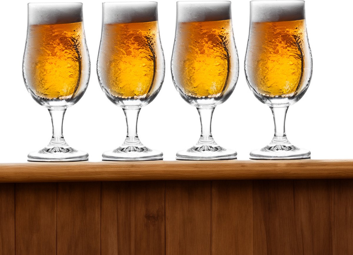 Excellent Houseware Bierglazen op voet - 8x stuks - glas - 370 ml - speciaal bier - bierglas