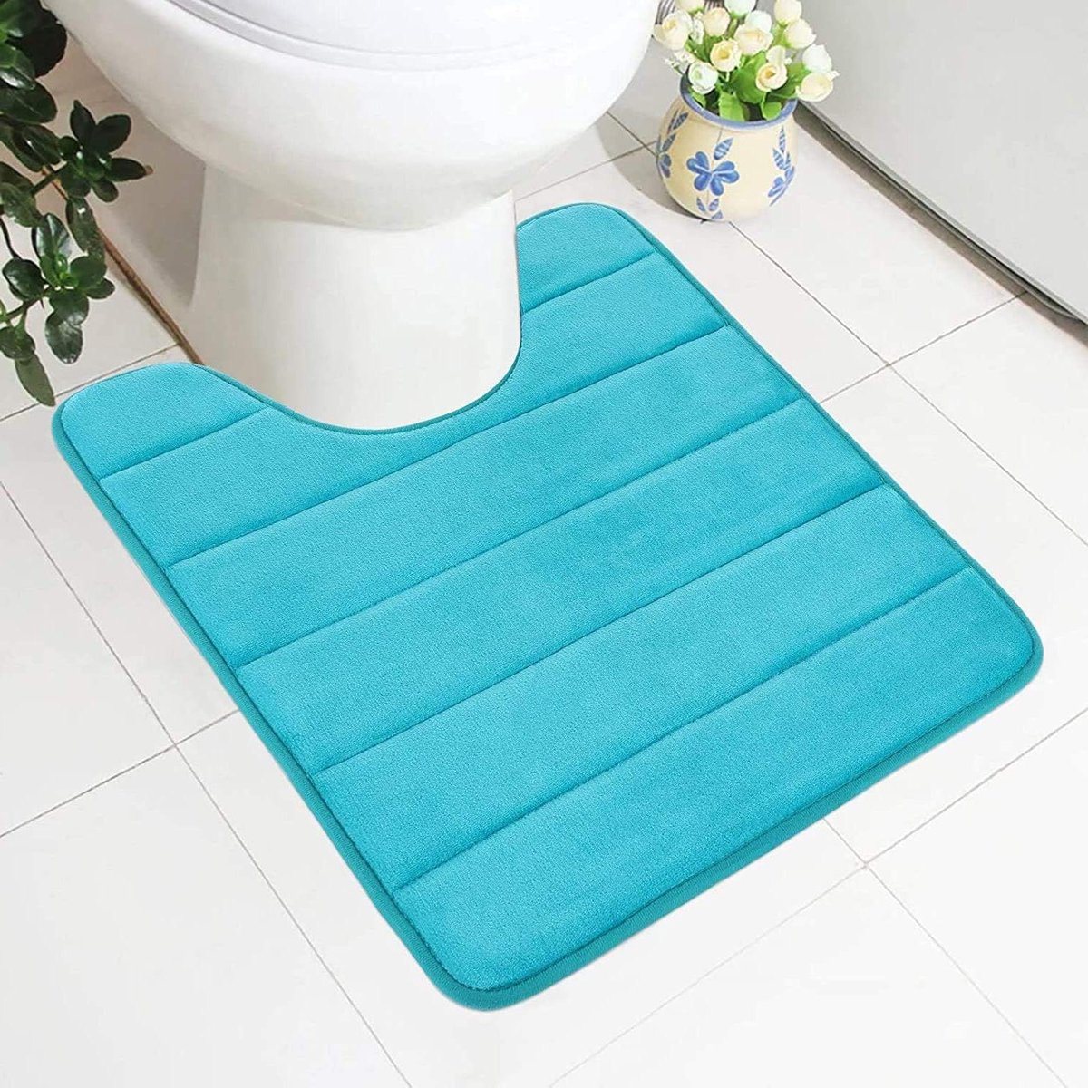 Zachte mat toilet met uitsparing 50 x 60 cm absorberende badmat staande toilet wasbare badmat voor toilet pauwblauw met antislipIk heb de merknaam 'Homaxy'