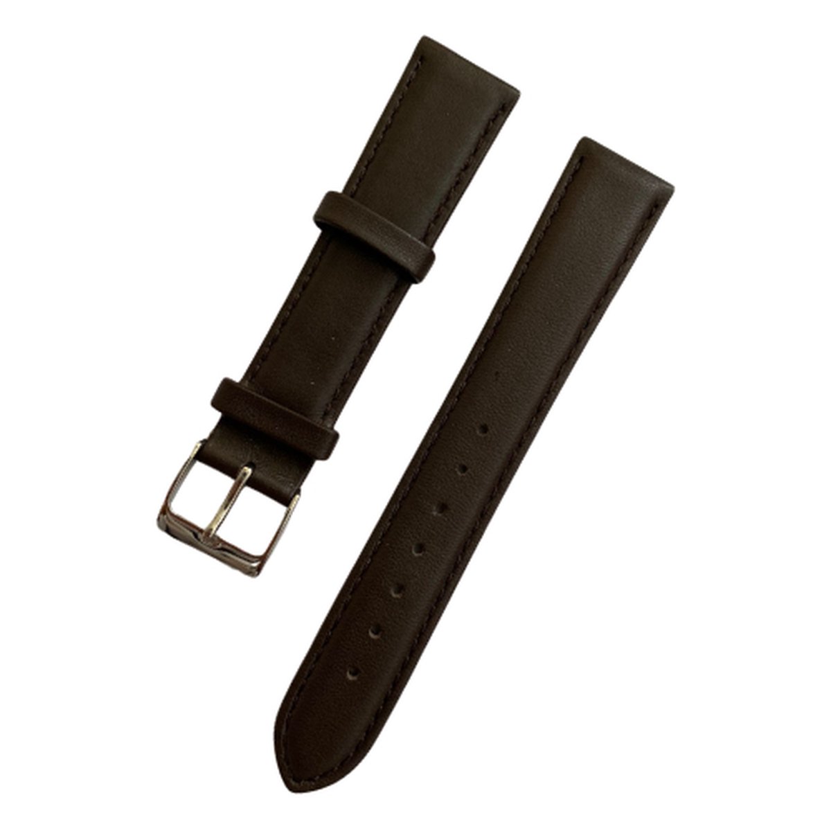 Leren horlogebandje - ZIlveren buckle - echt leer - Dark chocolate