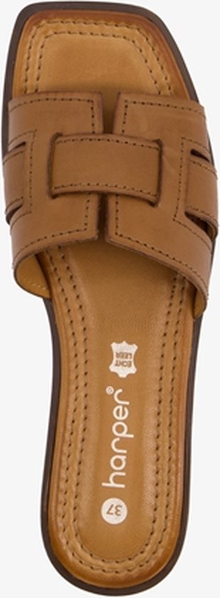 Harper leren dames slippers cognac bruin - Maat 40