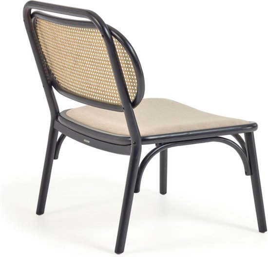 Kave Home - Doriane solid elm easy chair with black lacquer finish and upholstered seat