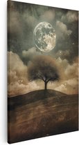 Tableau sur toile Artaza : Arbre solitaire sur une colline avec pleine lune dans le ciel – 40 x 60 cm – Décoration murale – Photo sur toile – Impression sur toile
