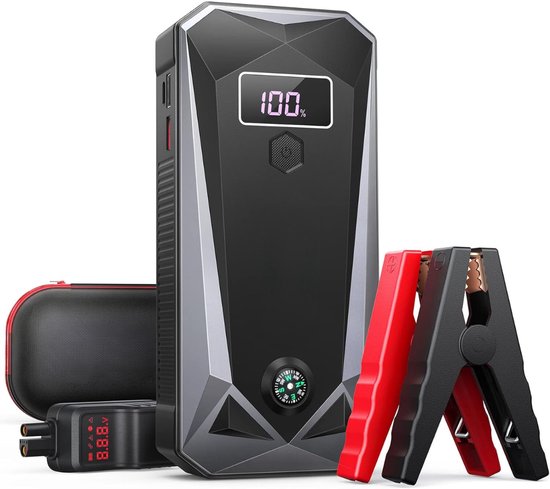 Yaber 6000A Starthilfe Powerbank fürs Auto 45W Schnellladung Starthilfegerät 26800 mAh, LCD- Display, 600 Lumen LED Taschenlampe