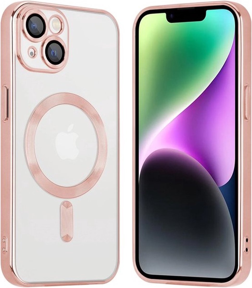 Cityhoesje-Clear Magnetic Magsafe Lens Protection Case - iPhone 14 Plus - Roségoud