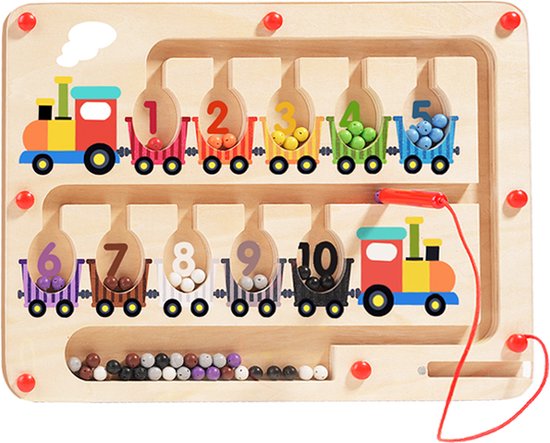 Labyrinthe Magnétique En Bois Montessori – 55 Billes, 10 Couleurs, Pour Motricité Fine Enfants 3-6 Ans