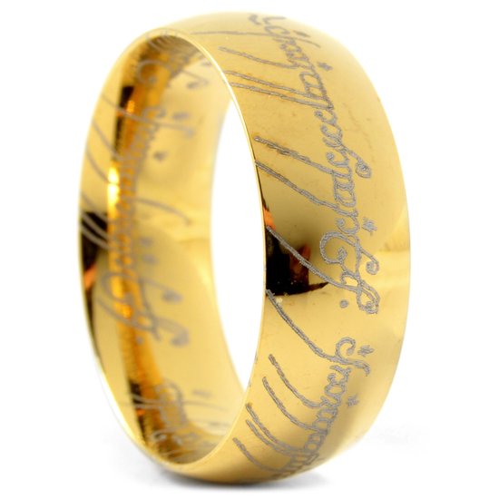 Sentio | Goudkleurige Roestvrijstalen Ring met Zwart Elfen Schrift