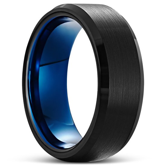 Terra | 8 Zwarte en Blauwe Wolfraam Ring met Afgeschuinde Rand