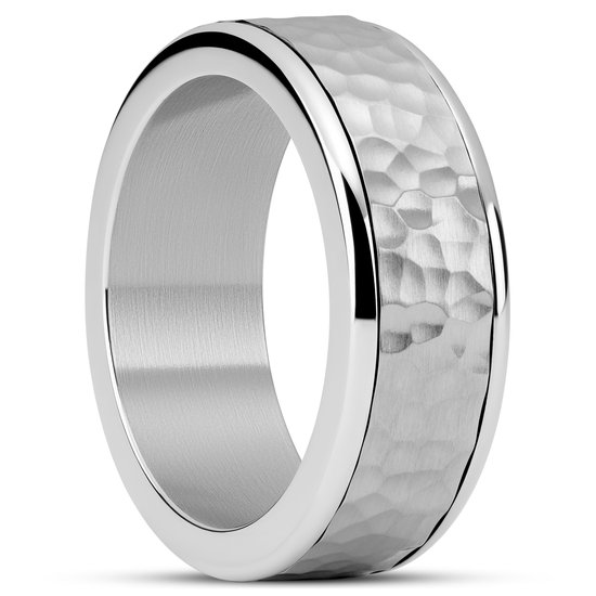 Enthumema | 8 mm Gehamerde Zilverkleurige Roestvrijstalen Fidget Ring