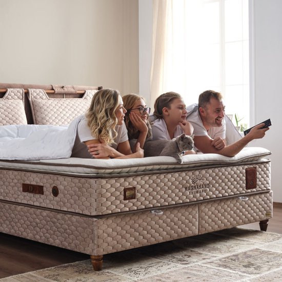 Pointhome Bambi - Boxspringbed Set - 90 x 200 H3 Magnasand Therapy Slaapkamerbed 1 x Matras met Topper 1 x Bedlade 1 x Bedhoofdeinde