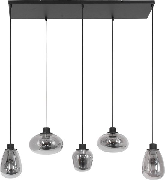 Lampe de table à manger moderne Reflexion | 5 lumières | gris / noir / fumé / transparent | verre / métal | hauteur réglable jusqu'à 180 cm | dimmable | design moderne / attrayant