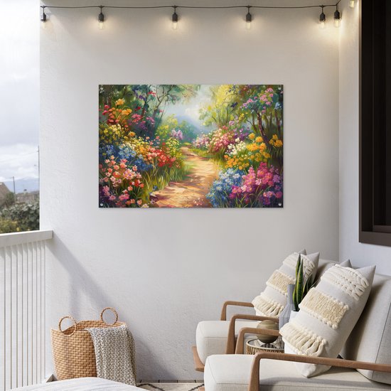 Affiche de jardin 120x80 cm - Décoration de jardin Nature - Paysage - Fleurs - Coloré - Affiche pour le jardin - Décoration extérieure - Peinture de jardin de clôture - Décoration murale en tissu de jardin - Décoration murale en tissu de balcon