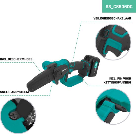 VONROC Mini Kettingzaag 20V - 152mm - Incl. 4.0Ah accu en snellader van VONROC — afbeelding 2
