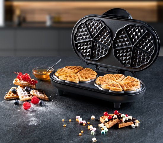Bestron Wafelijzer - ADWM1000BL - 1000W - 10 hartvormige wafels - Anti aanbaklaag - Zwart - 5 jaar garantie van Bestron — afbeelding 2