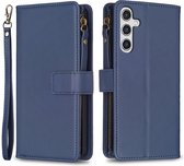 Telefoonhoesje geschikt voor Samsung Galaxy A55 rits - Portemonnee met rits - book-case hoesje - ruimte voor 9 pasjes - blauw - met koord