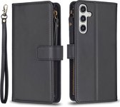 Samsung Galaxy A35 zipper - Portefeuille avec fermeture éclair - book case cover - espace pour 9 cartes - noir