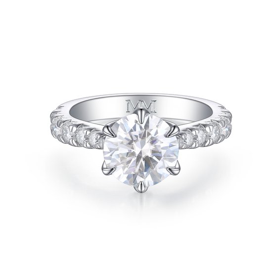 Yuliana - Platinum Moissanite Verlovingsring in Tulp Zetting met Schitterende Zijstenen - 1 karaat