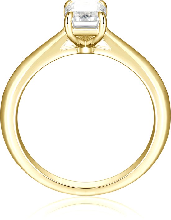 Elysium - Bague solitaire moissanite émeraude en or jaune 14 carats - 4,9 carats