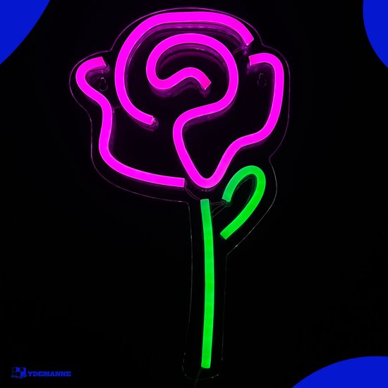 Neon Lamp - Roos - Incl. Ophanghaakjes - Neon Sign - Neon Verlichting - Neon Led Lamp - Wandlamp