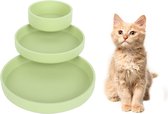 Voerbak voor katten, set van 3, siliconen voerbak, drinkschaal ovaal, siliconen bak, breed voor droogvoer en natvoer (lichtgroen)