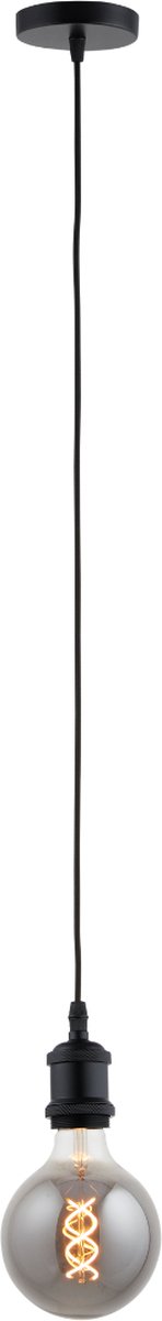 Pendel Mat Zwart - Inclusief Lichtbron Rookglas - Vintage - 1.5m Snoer - Met Plafondkap