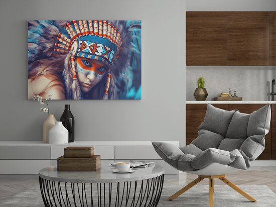 Canvas Schilderij - Vrouw - Indian - Wanddecoratie - 60x40 cm