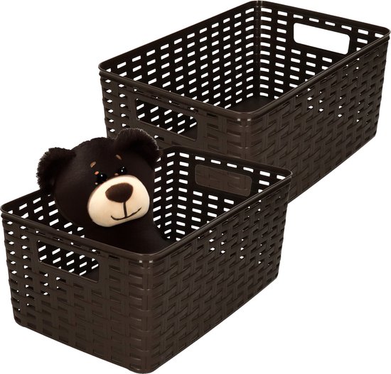 Cestino Portatutto In Rattan Di Plastica Plastic Forte – 10 Litri, 22x33x16 Cm, Colore Wengé, Con Maniglie, Per Interni/Esterni