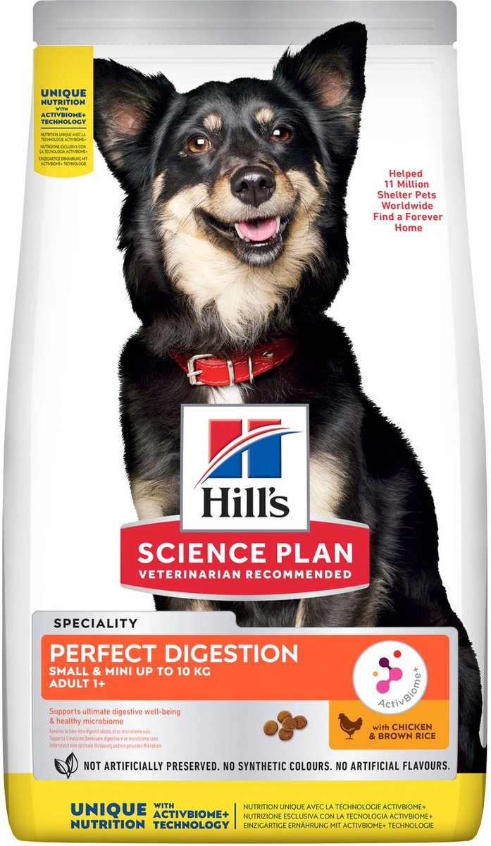 6x Hill's SCIENCE PLAN Perfect Digestion Small&Mini Adult 1+ Hondenvoer met Kip & bruine Rijst 1.5 kg