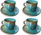 GLAMOMAX'S Choice - Set de Tasses et Soucoupes de Luxe Emerald Studio - Porcelaine - Emerald - 24 cl - 4 Personnes - Service à Café 8 Pièces - 4+4 Tasses à Café et Soucoupes - Vaisselle - Services de table au Lave-Vaisselle