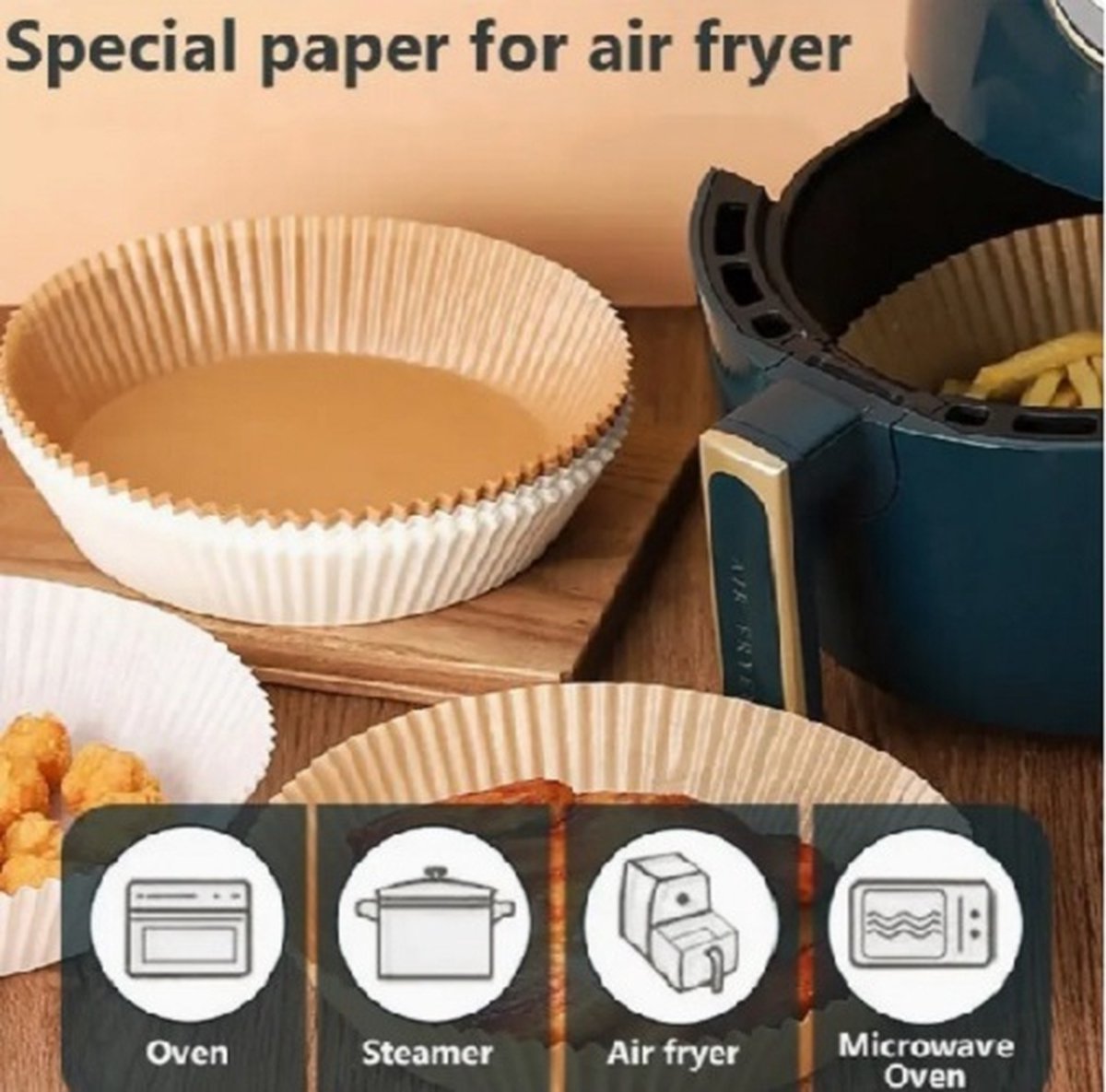 Airfryer bakpapier, non-stick wegwerppapier, rond, 100 stuks