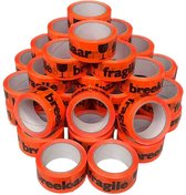 Kortpack - Waarschuwingstape 50mm breed x 66mtr lang - Fluor Oranje - Opdruk: Breekbaar/Fragile - 36 rollen - Waarschuwingsplakband - (020.0001)