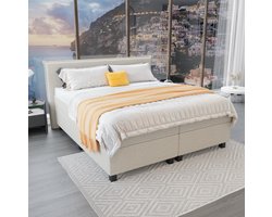 Mörgenn Boxspring Capri - Pocketvering Boxen en matrassen - Luxe 12cm topper - Beige - 160x210 cm - Inclusief Dekbed en Kussens