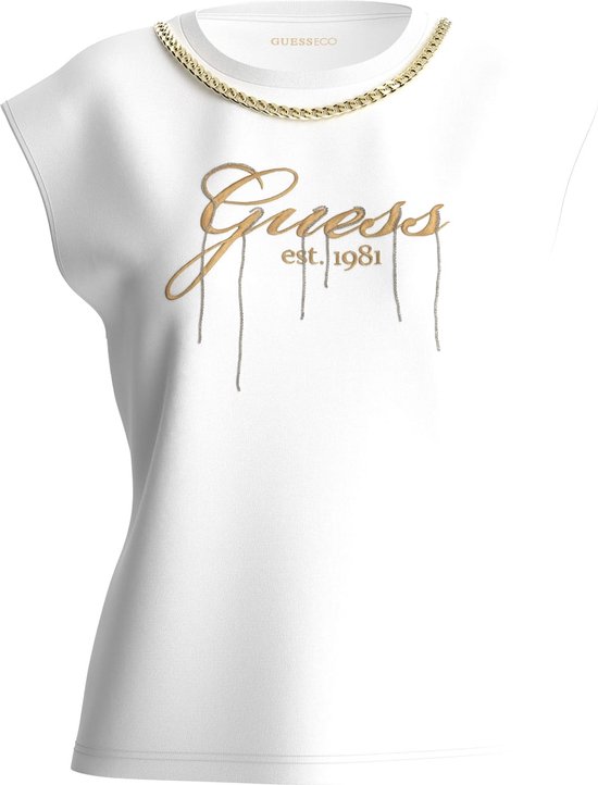 Guess SS Cn Crystal Logo Tee Dames T-shirt - Wit - Maat XS