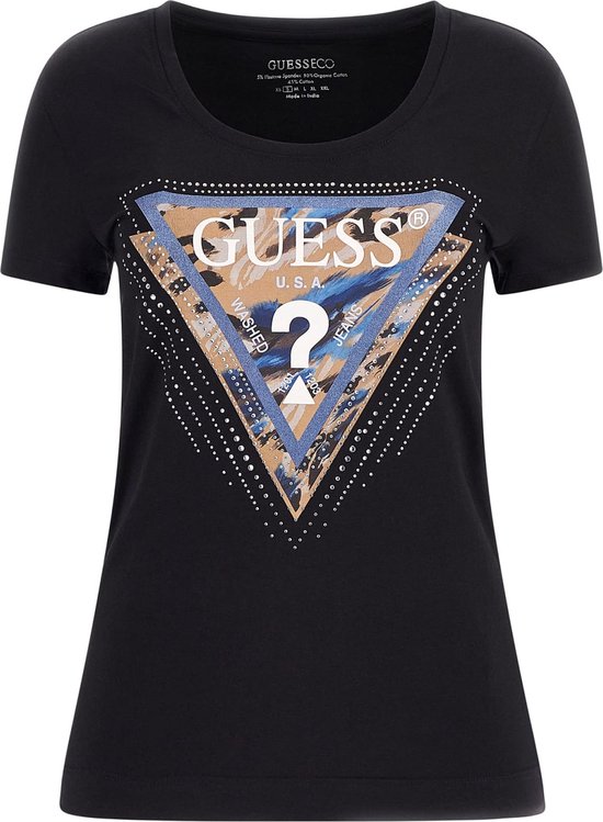 Guess SS CN Leo Triangle Tee Dames T-Shirt - Zwart - Maat S