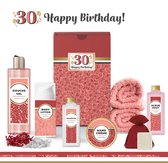 Geschenkset “30 Jaar Happy Birthday!” - 8 producten - 685 gram | Giftset voor haar - Luxe wellness cadeaubox - Cadeau vrouw - Gefeliciteerd - Set Verjaardag - Geschenk jarige - Cadeaupakket moeder - Vriendin - Zus - Verjaardagscadeau - Rood