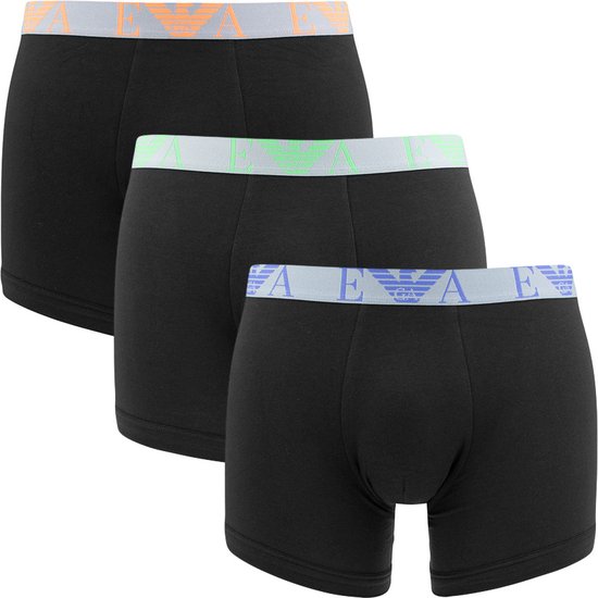 Emporio Armani 3P boxers coloured waistband logo zwart - L