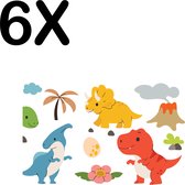BWK Luxe Placemat - Vrolijke Dino's - Voor Kinderen - Getekend -2 - Set van 6 Placemats - 40x30 cm - 2 mm dik Vinyl - Anti Slip - Afneembaar