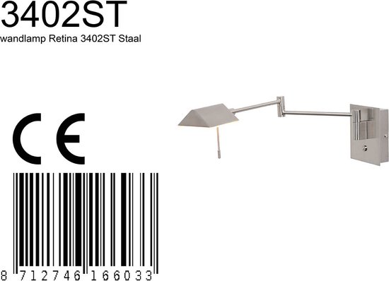 Steinhauer wandlamp Retina - staal - - 3402ST