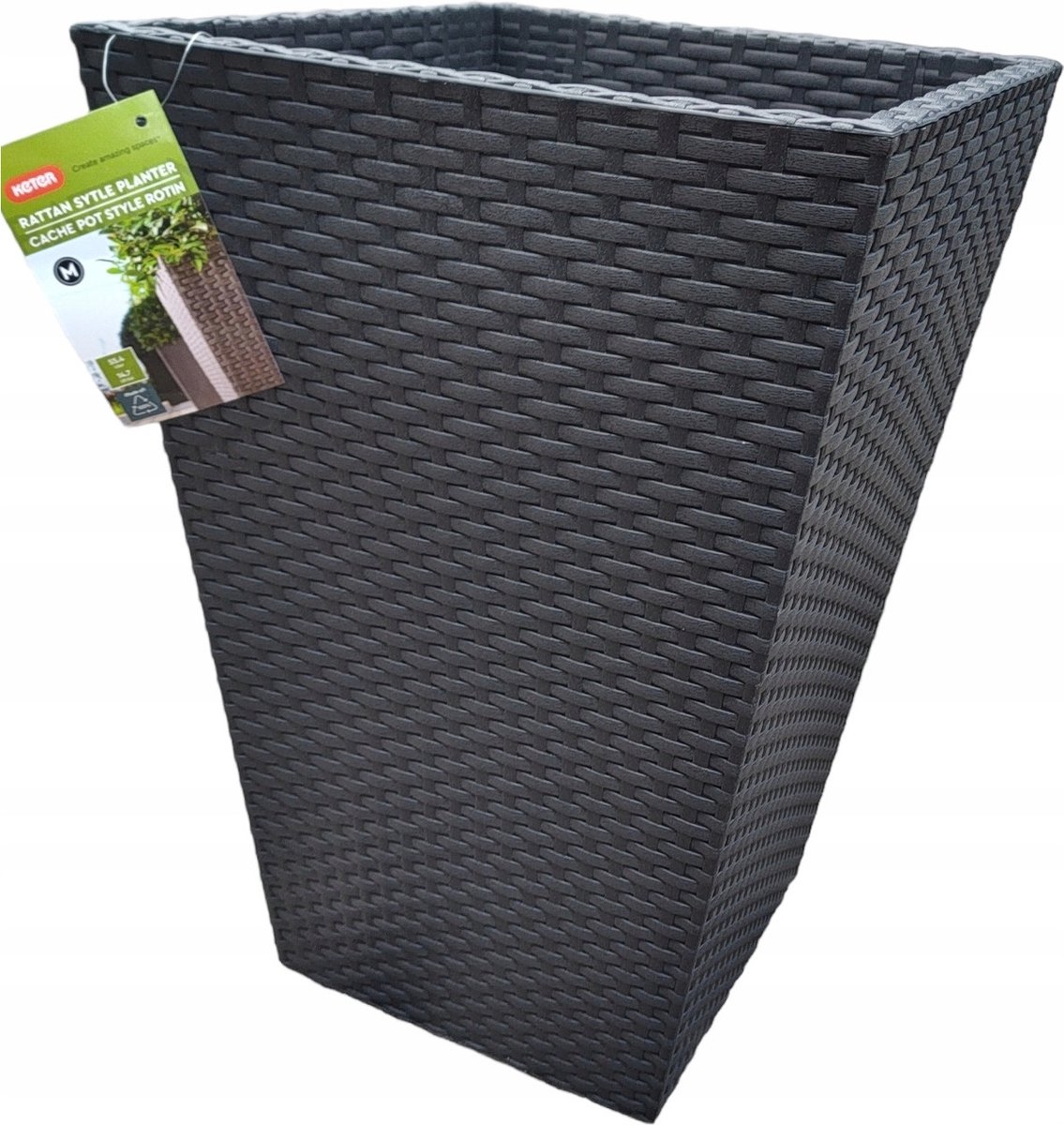 Keter - Bloempot / Plantenbak - rechthoekig, hoogte 57 cm, antraciet, Rattan