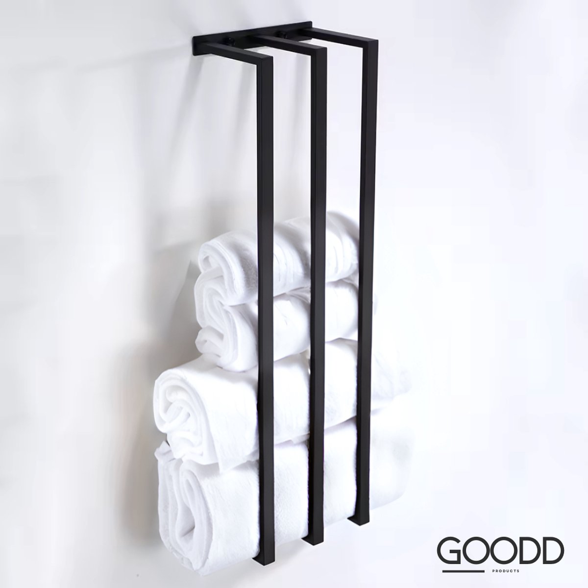 GOODD® - Handdoekrek - Handdoekhouder - Zwart - Rvs - Plakken of boren